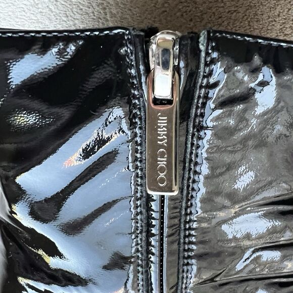 Jimmy Choo Black Patent Leather Block Heel Ankle Boot Women EU 36.5 US 6.5 Chic - Picture 13 of 16